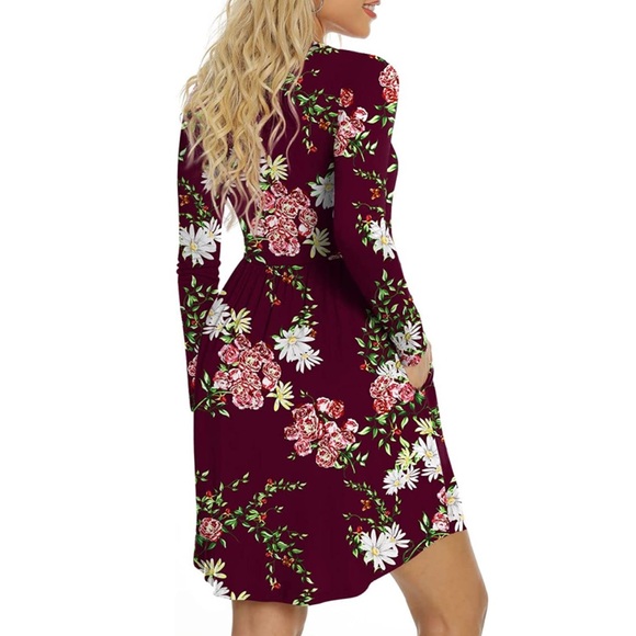 Long Sleeve Casual T Shirt Flowy Swing Dress with Pockets - Picture 2 of 11